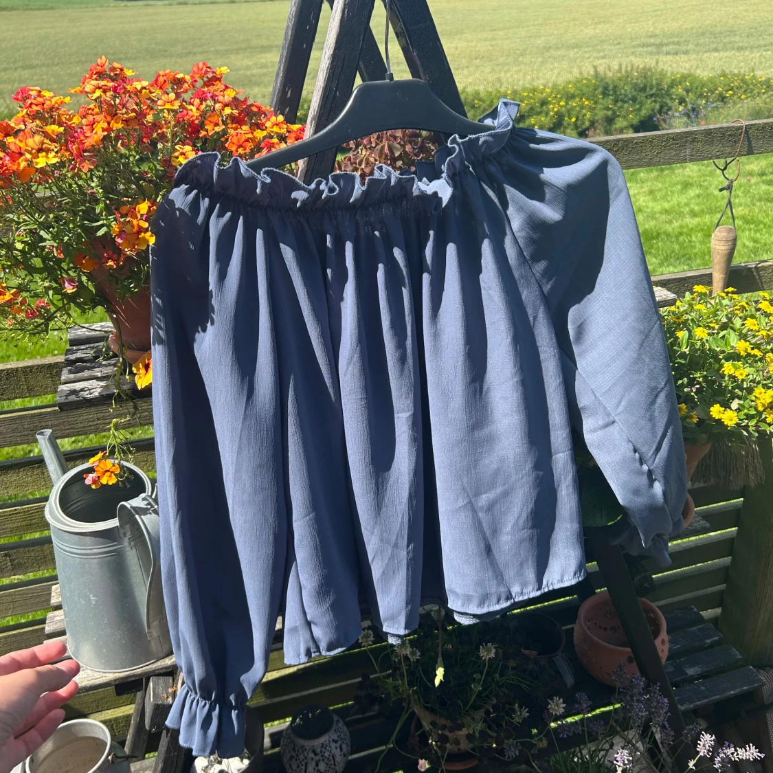 Blå off the shoulder blus  - 1