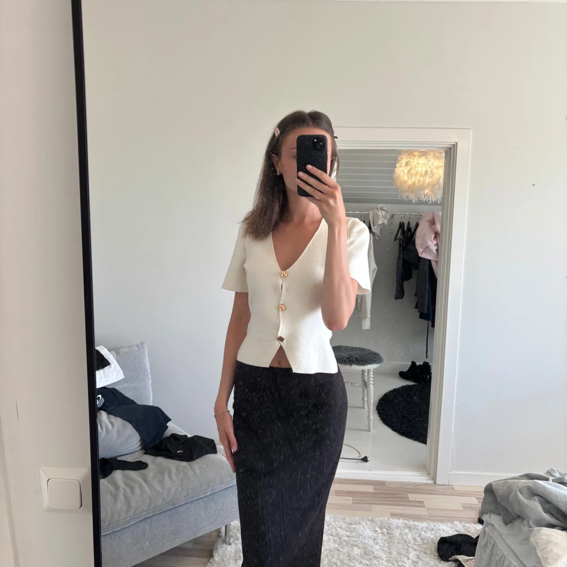 Vit kortärmad blus med knappar - 1