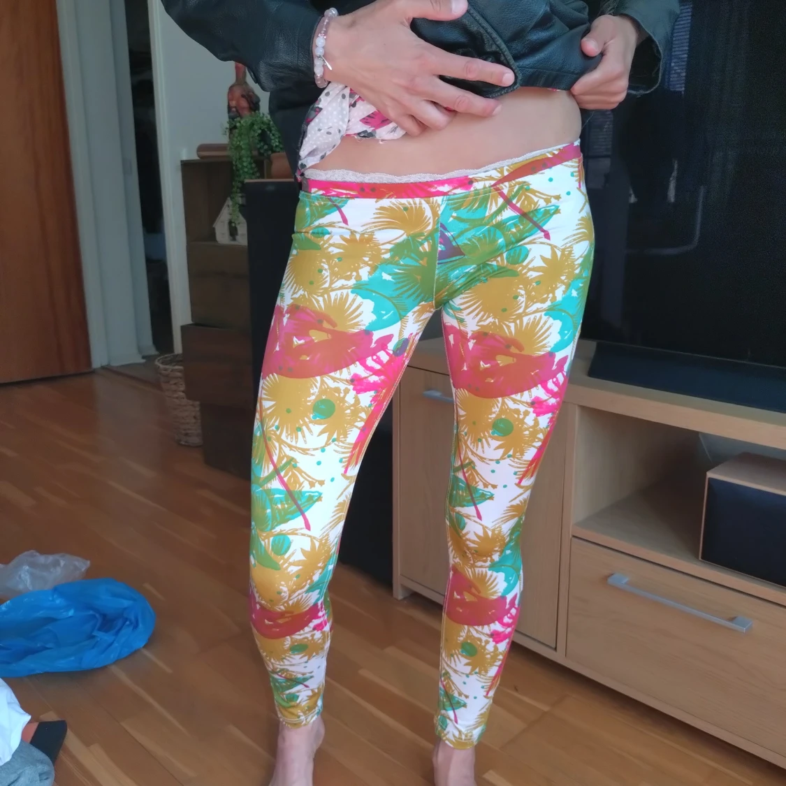 Färgglada blommiga leggings