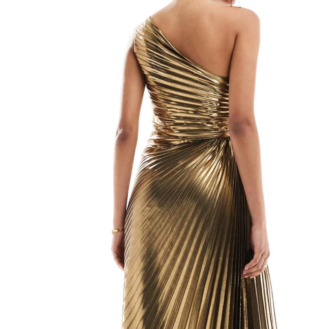 Guldfärgad enaxlad maxiklänning med rosett - 1