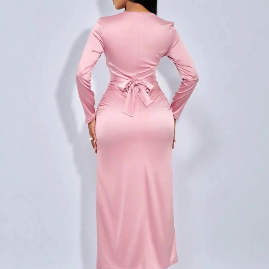 Rosa långklänning med knytband - 1