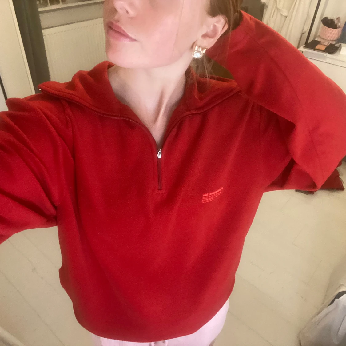 Röd fleece tröja med dragkedja - 1