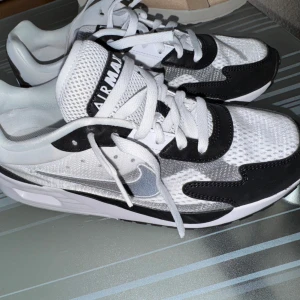 Nike Air Max sneakers i svart och vitt - Säljer ett par Nike Air Max sneakers i svart och vitt med mesh-överdel och klassisk Air Max-detalj i sulan. Skorna har vita skosnören och en tydlig Nike Swoosh på sidan. Perfekta för dig som gillar sportig stil.