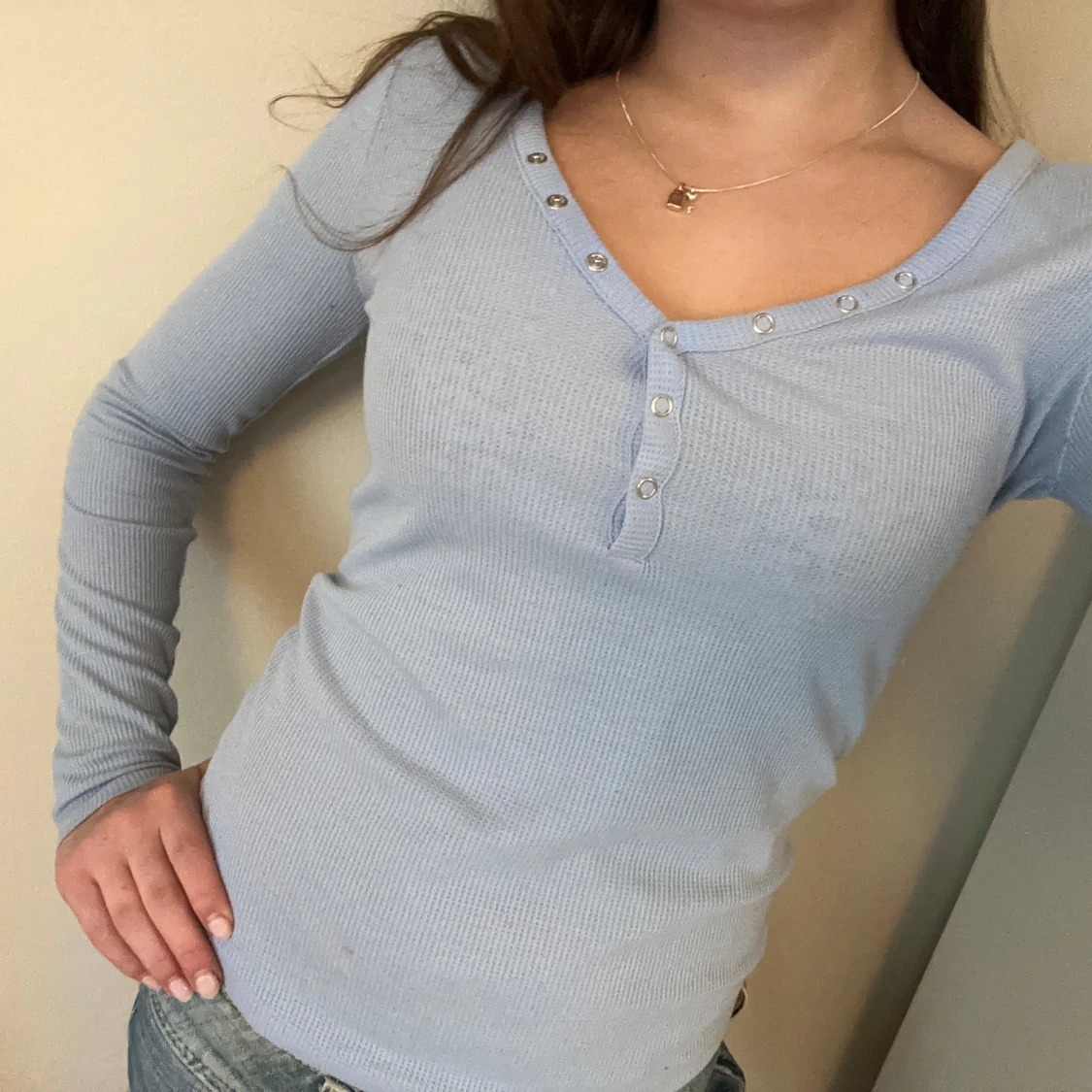 Ljusblå långärmad topp