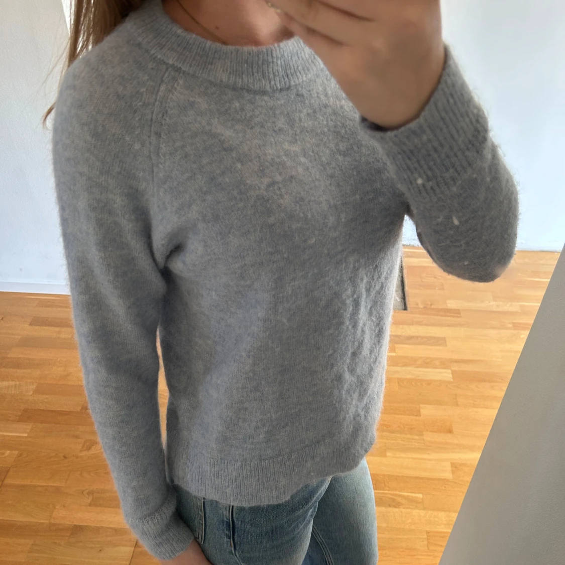 Ljusblå stickad tröja i ullmix - 2