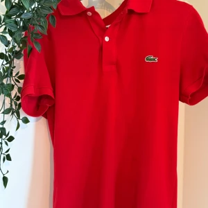 Röd Lacoste pikétröja slim fit XS - Riktigt snygg röd pikétröja från Lacoste i slim fit-modell. Klassisk krage, korta ärmar och knäppning framtill med två knappar. Ikoniska krokodilloggan broderad på bröstet. Perfekt storlek     