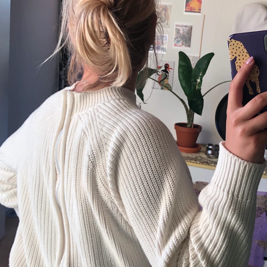 Gräddvit stickad tröja  - 90