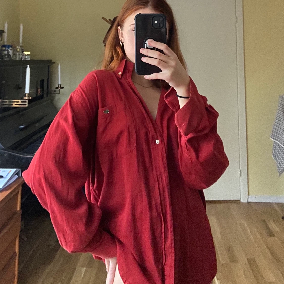 Röd Lacoste skjorta - 90