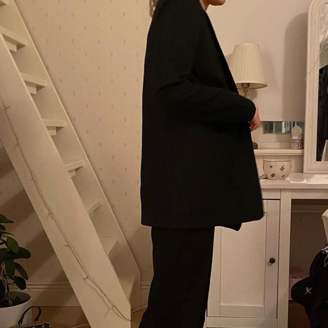 Kavaj, mörkblå kritstrecksrandig - 90