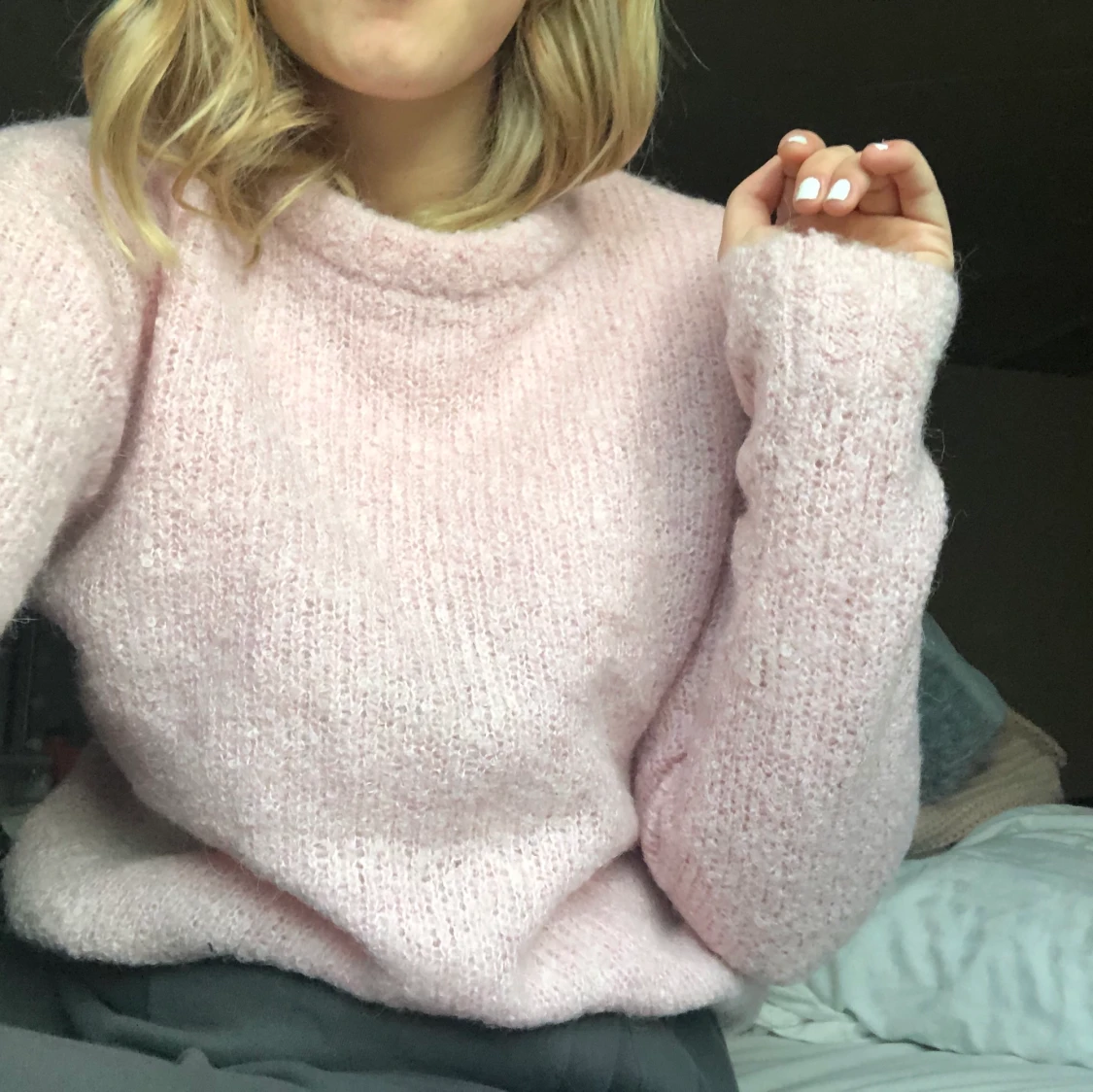 Rosa stickad tröja  - 90