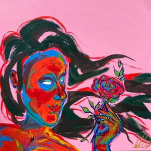 Persephone  - Abstrakt tavla av guden Persephone med rosa bakgrund 