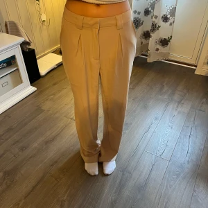 Beige kostymbyxor - Snygga beige kostymbyxor med hög midja och raka ben. Byxorna har en klassisk design med veck framtill och bälteshällor. Perfekta för en stilren look.