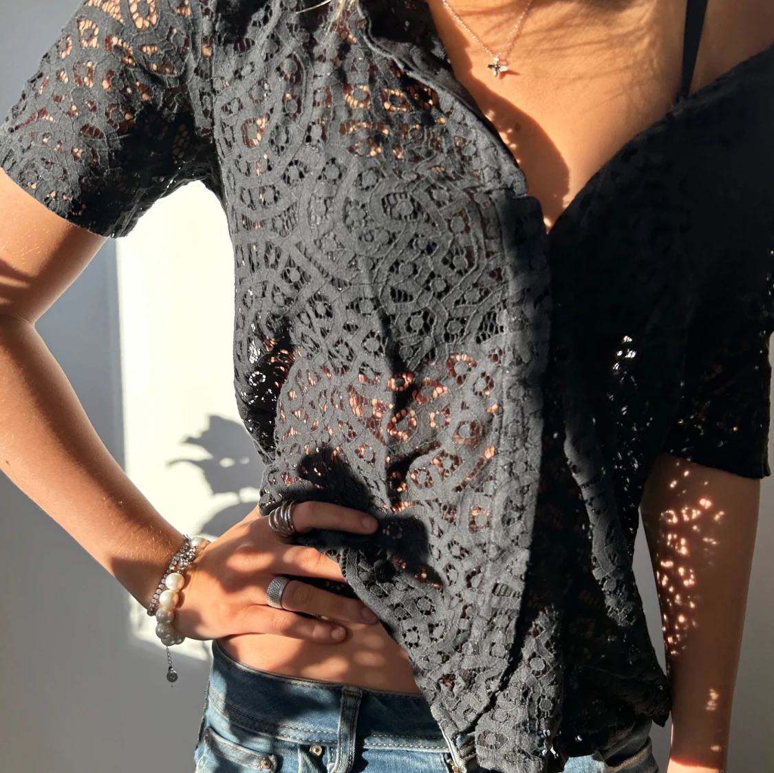Svart spetsblus - 92