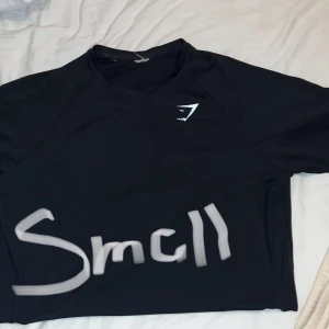 Svart träningströja från Gymshark - Säljer en svart träningströja från Gymshark i storlek S. Perfekt för gymmet eller löprundan. Tröjan har en enkel design med en liten logga på bröstet och är tillverkad i ett lätt och bekvämt material. Passar bra för alla typer av träning!