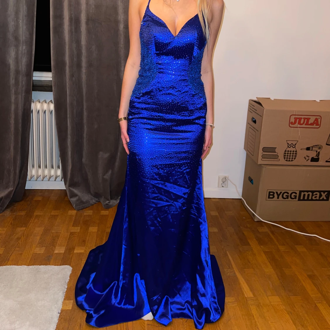 Blå balklänning med snörning