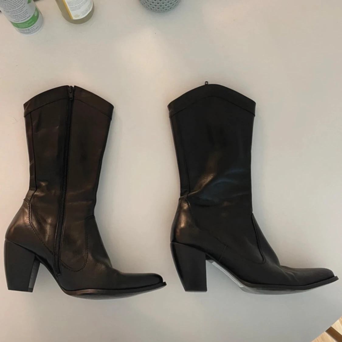 Läder boots med klack - 91