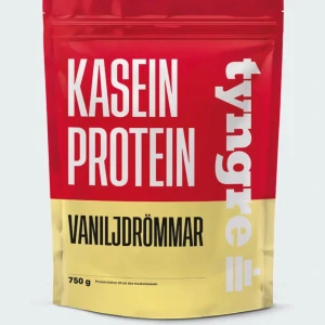 Kasein Protein Vaniljdrömmar - Kaseinprotein från Tyngre med smak av Vaniljdrömmar. Förpackningen innehåller ca 750 g, då jag bara testat den och är designad i rött och gult. Perfekt för muskelåterhämtning och att blanda i din favoritshake. Även perfekt att göra pudding med eller att ha i gröt eller att baka med.  Originalpriset; 279 kr