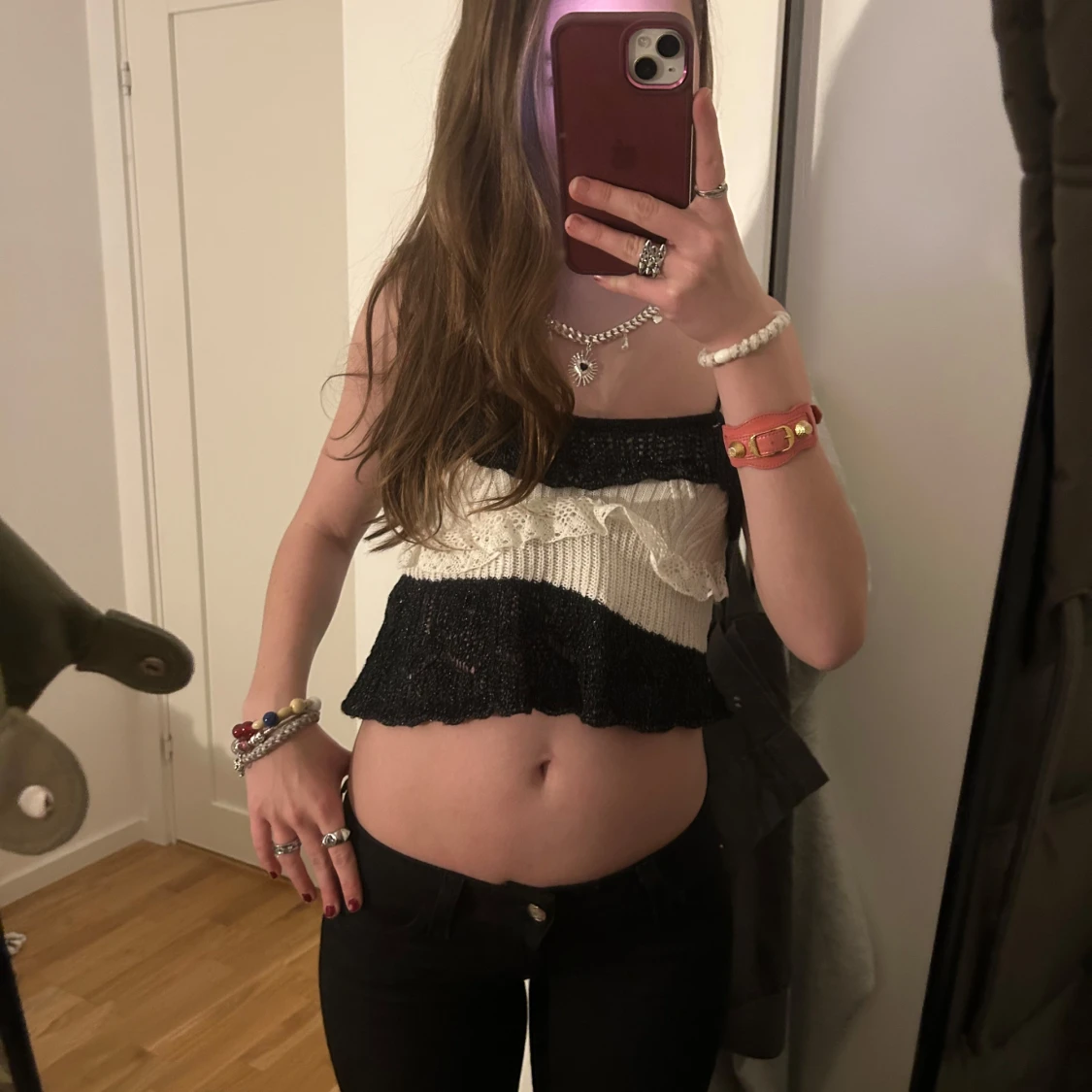 Svart och vit stickad tubtopp