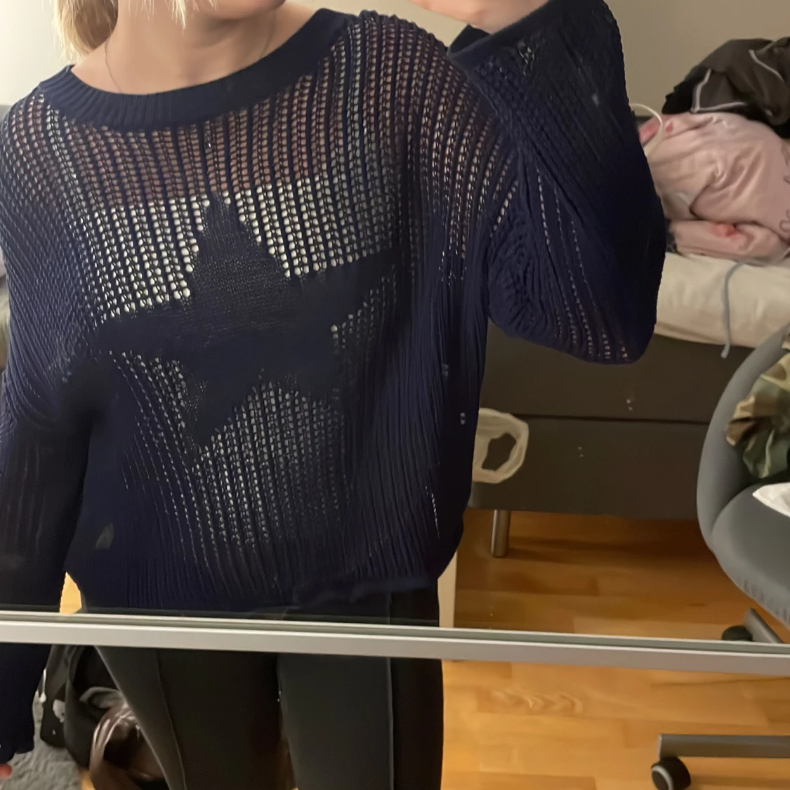 Y2k Mörkblå stickad tröja med stjärna - 3