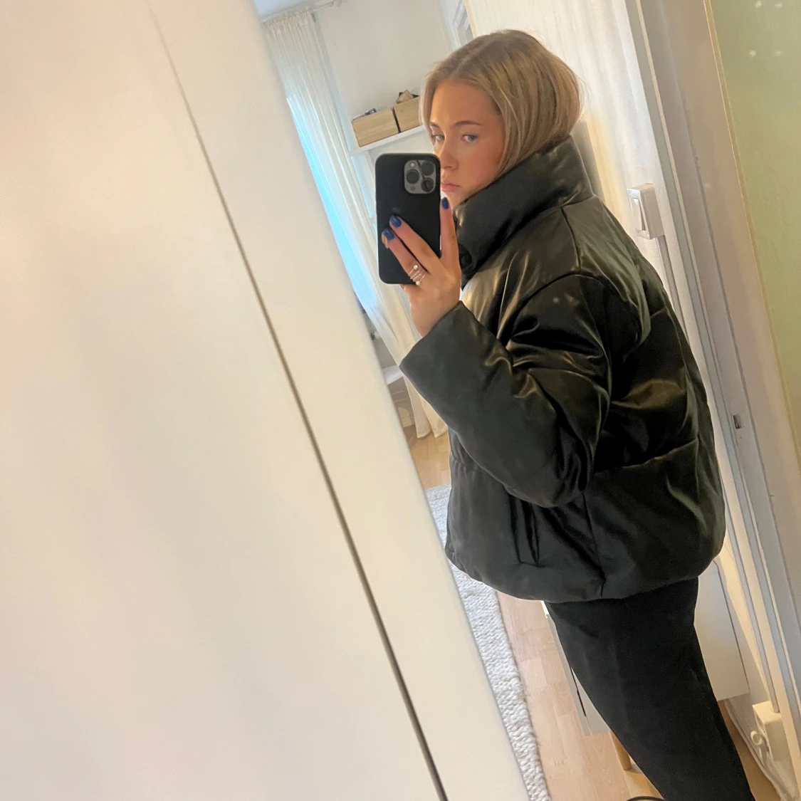 Svart vinterjacka läder - 90