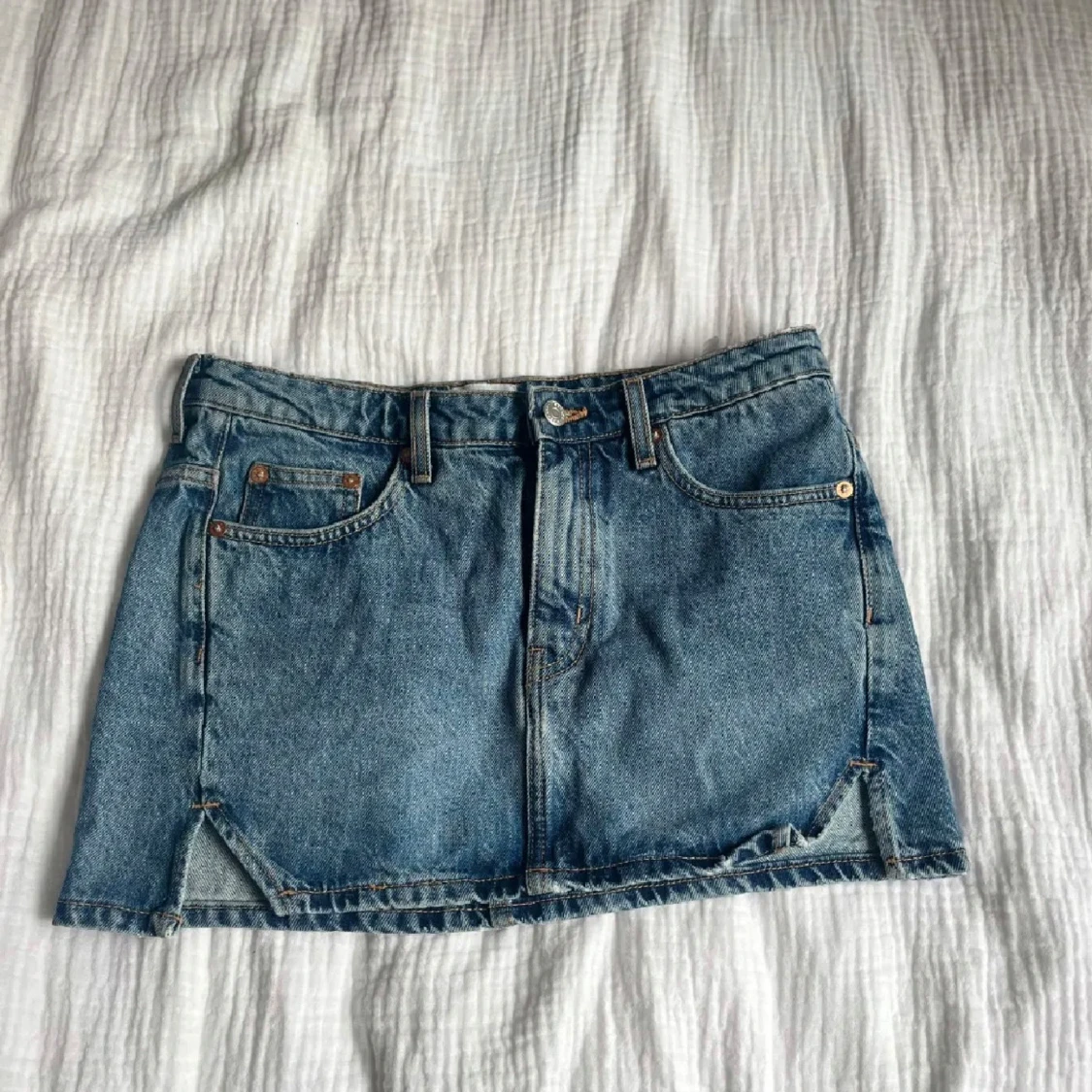 Blå långmidjad jeanskjol - 2