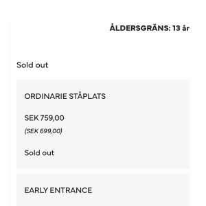 HOV1 - Vi Dansar Vidare i Livet - Biljetter till HOV1:s turné 'Vi Dansar Vidare i Livet' med spelning i Stockholm Zinkensdamm. Åldersgräns 13 år. Ordinarie ståplats och Early Entrance biljetter är slutsålda. Jag fick tag på en extra biljett och säljer nu den till ett bra pris. Skriv vid intresse (pris går att diskutera) jag rekommenderar att gå på denna konsert eftersom det är hov1s sista konsert i hela värds historian..