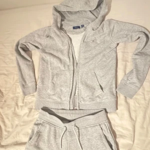 Grå tracksuit från gant - Säljer en supermjuk och bekväm grå tracksuit från gant. Den har en dragkedja framtill och en klassisk huva. Passar perfekt till höst och vår. Storleken är i normal passform.