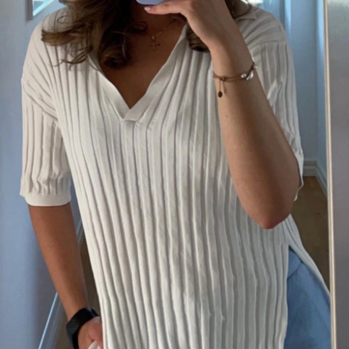 Vit ribbad tröja från H&M