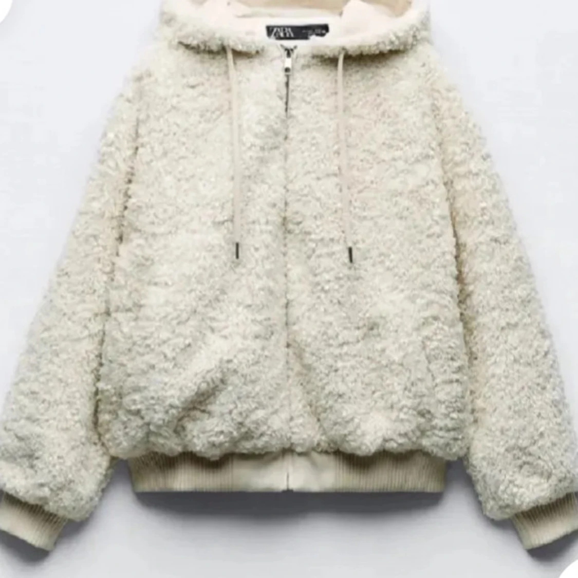Beige teddyjacka med huva - 90