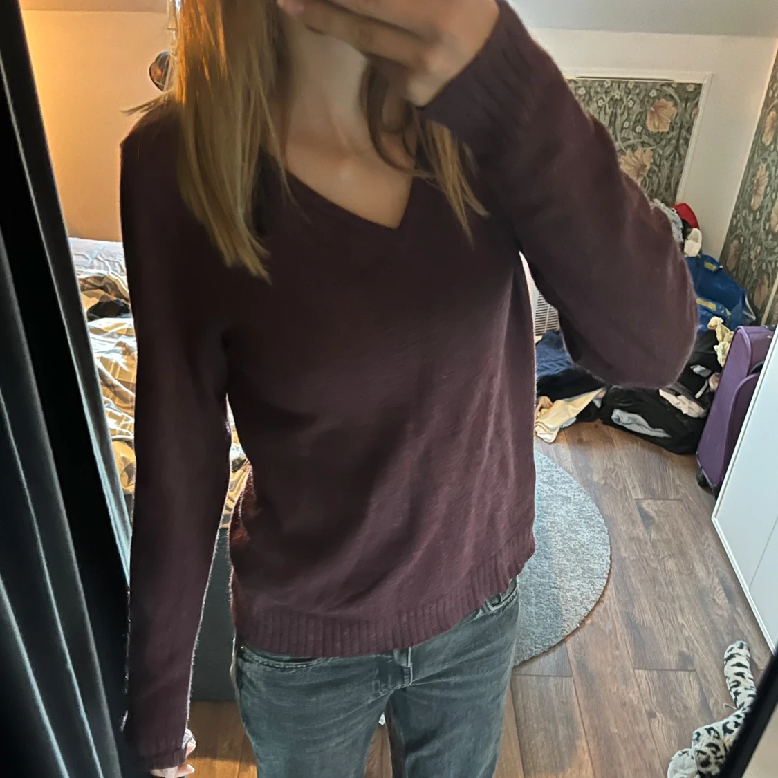 Vinröd stickad tröja  - 2