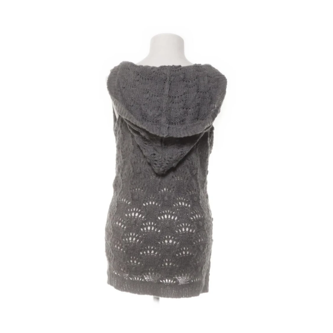 Grå stickad väst med huva - 90