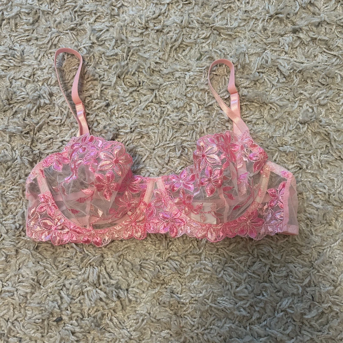 Rosa blommig spets-bh - 90