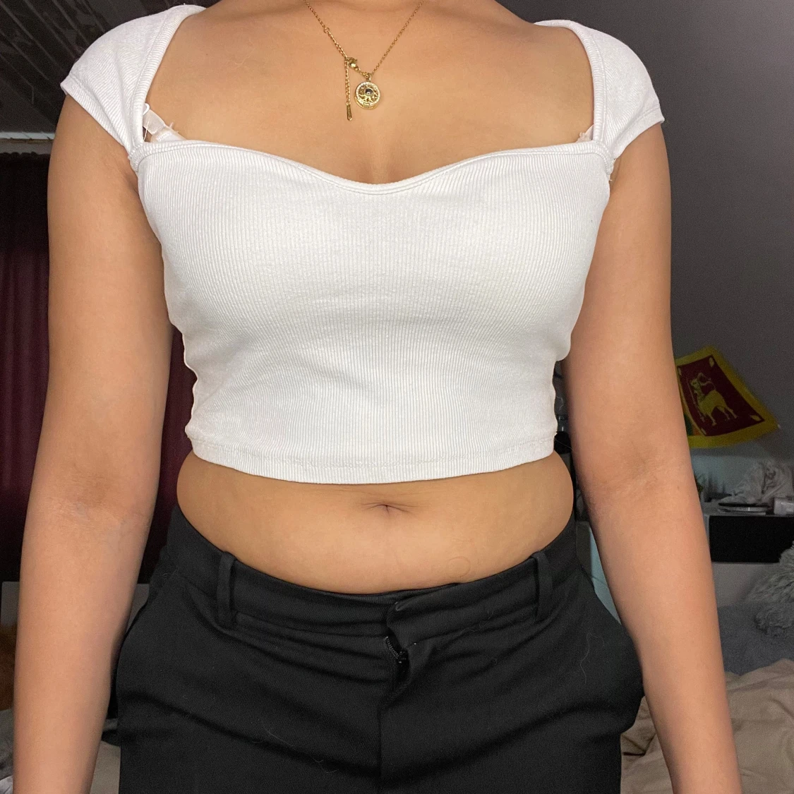 Vit ribbad croppad topp - 90