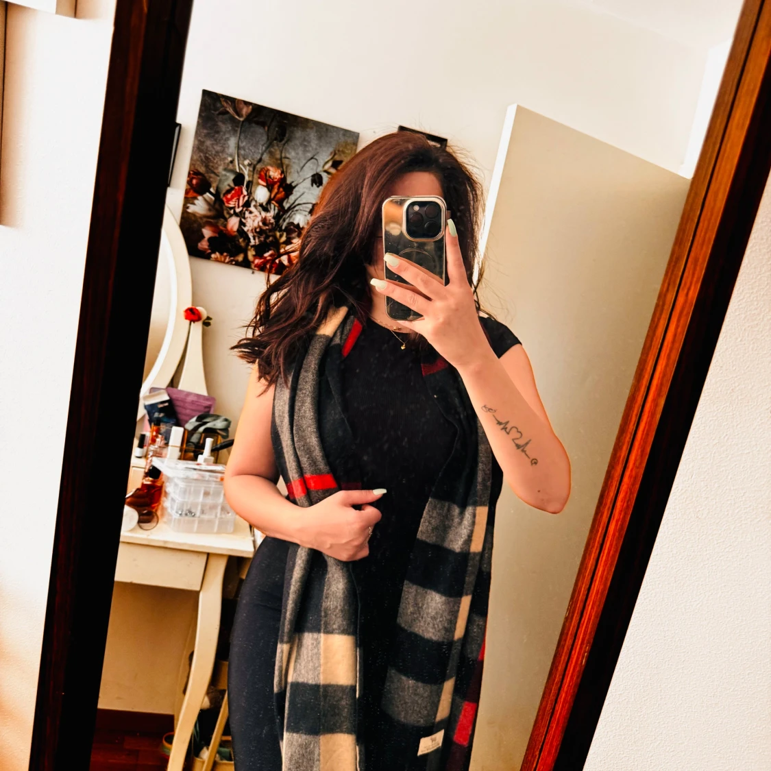 Rutig halsduk i blandad ull - 91