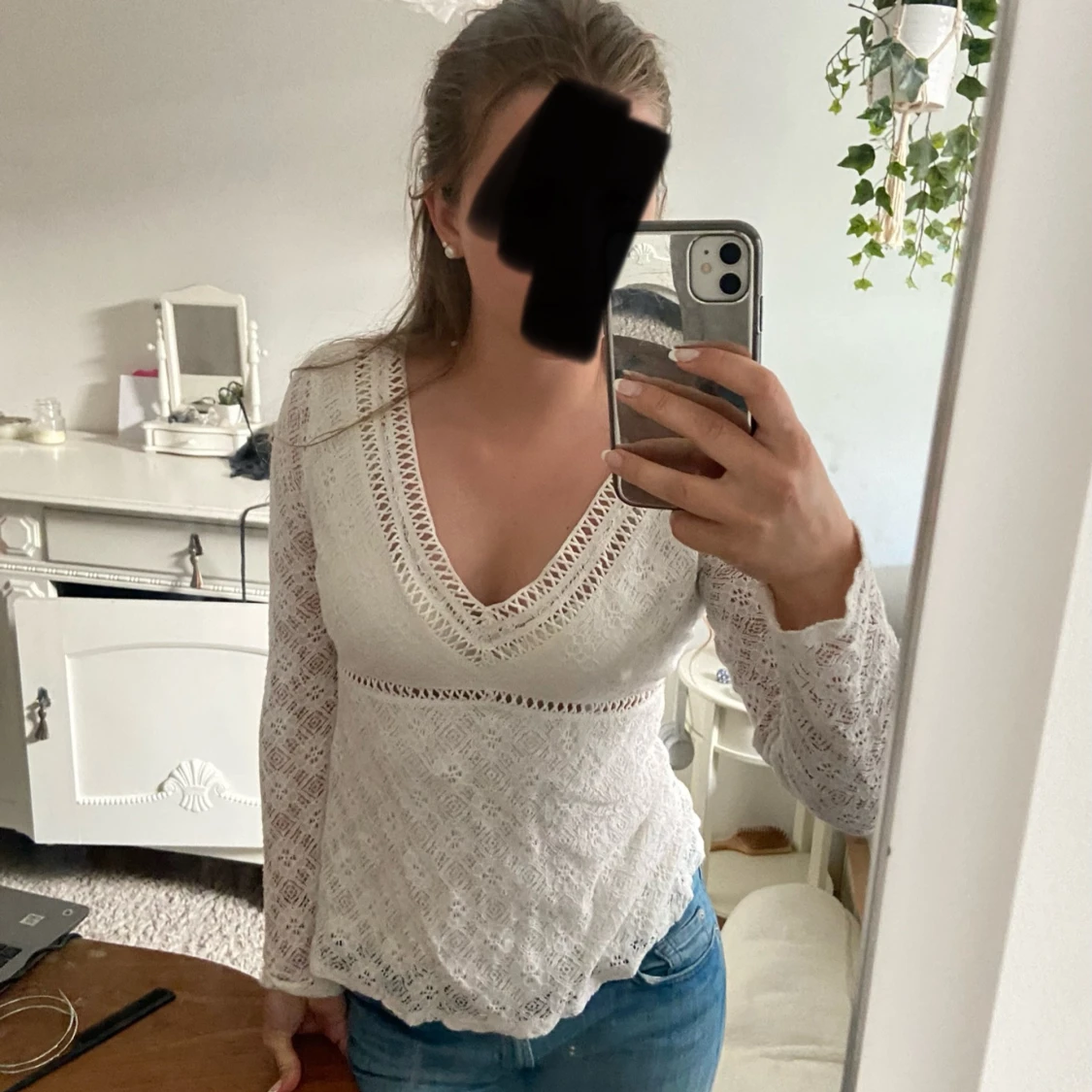 Långärmad vit spets topp - 91