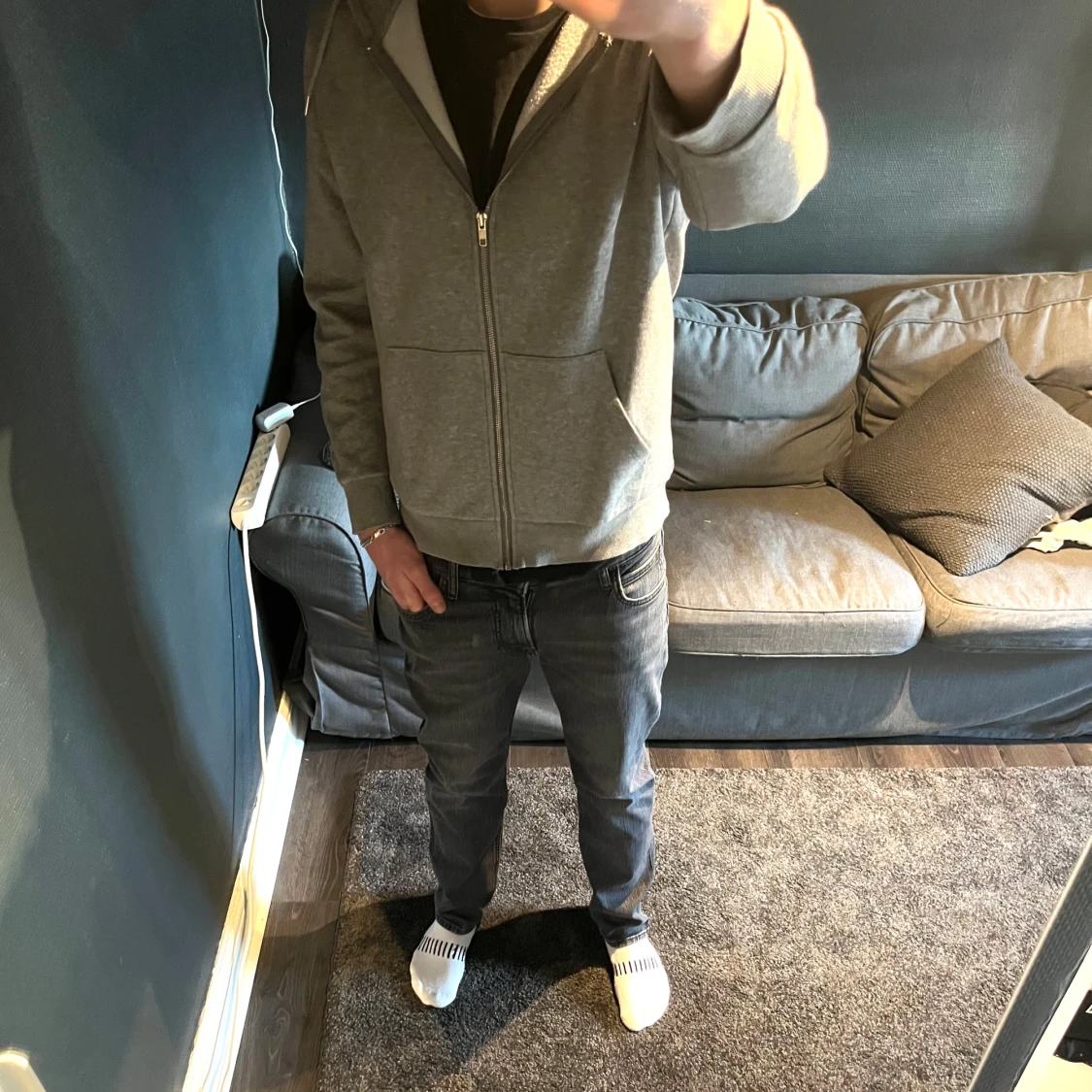 Grå zip hoodie S liknar polo Ralph lauren - 1