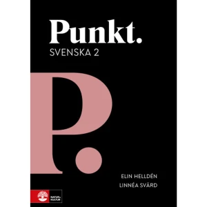 Punkt Svenska 2 (häftad) - Håll utkik! Revideras för Gy 25 Det här är Punkt: * Punkt konkretiserar progressionen mellan Svenska 1, 2 och 3.* Punkt kombinerar kunskaper och förmågor, hela tiden med svenskämnets innehåll i fokus.* Punkt innehåller exempeltexter som modellerar hur eleven kan uttrycka sina kunskaper och visar hur både innehåll och språk utvecklas mellan kurserna.* Punkt låter litteraturhistorien ta plats i alla tre kurserna.* Punkt är vägen framåt. Punkt Svenska 1 Punkt Svenska 1 är konkret och engagerande. Den består av sex kapitel: Läsning, Argumentera, Språkriktighet, Retorik, Utreda och Språksociologi. Kunskaper och förmågor kombineras till exempel genom att eleven får skriva utredande texter och delta i lärande samtal om litteratur och läsning. Exempeltexterna stöttar eleven i att strukturera text och tal och synliggör hur hen skiljer på egna och andras tankar. Relevanta aktiviteter och uppgifter prövar och befäster kunskaperna. Kapitlen avslutas med intervjuer som kopplar svenskämnets innehåll till omvärlden. Punkt Litteraturhistoria Punkt Litteraturhistoria är medryckande och lärorik. De litteraturhistoriska epokerna sätts i ett sammanhang genom utblickar mot hela världen. Därefter målas bilden av hur samhälle och litteratur speglar varandra i den västerländska och svenska litteraturen. Ett källkritiskt förhållningssätt genomsyrar innehållet i och med att såväl författarens som läsarens roll problematiseras. Ett stort antal författarskap presenteras och centrala verk analyseras. Analyserna modellerar hur eleven kan göra egna närläsningar av både utdrag och hela verk. Punkt Svenska 2 Punkt Svenska 2 har samma kapitelstruktur som Punkt Svenska 1 och består av kapitlen: Läsning, Argumentera, Grammatik, Retorik, Utreda och Språkförhållanden. Även här kombineras kunskaper och förmågor och eleven får till exempel skriva försvarstal utifrån skönlitterära karaktärers agerande. Exempeltexterna fördjupar elevens kunskaper om att strukturera och formulera text och tal och synliggör vilken roll grammatiken spelar för tydlig kommunikation. Relevanta aktiviteter och uppgifter utmanar och bygger på elevernas kunskaper. Kapitlen avslutas med utblickar som kopplar svenskämnets innehåll till det omgivande samhället. Punkt Svenska 3 Kapitelstrukturen är densamma även i Punkt Svenska 3 vilket tydliggör progressionen: Läsning, Argumentera, Retorik, Utreda och Språkförändring. Liksom i Punkt Svenska 1 och 2 kombineras olika kunskaper och förmågor och därmed får eleverna flera tillfällen att pröva och utveckla sina kunskaper. En uppgift handlar till exempel om att skriva och hålla argumenterande tal om språkförändring. Exempeltexterna modellerar bland annat hur eleven kan göra litteraturvetenskapliga analyser och formulera sig nyanserat och varierat. Relevanta aktiviteter och uppgifter utvecklar elevernas analytiska och kritiska förmåga. Kapitlen avslutas med texter som sätter svenskämnet i en samhällelig kontext och förbereder eleven för vidare studier och arbetsliv.Punkt Svenska 3 utkommer till läsårsstart 2022.    Format Häftad   Omfång 288 sidor   Språk Svenska   Förlag Natur &amp; Kultur Läromedel och Akademi   Utgivningsdatum 2021-08-10   Medverkande Linnéa Svärd   ISBN 9789127457348  