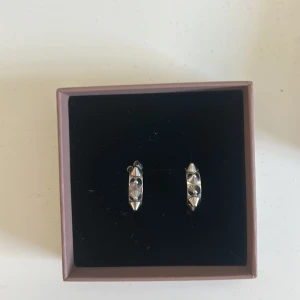 Silvriga örhängen med nitar - Silvriga  örhängen i halvbåge med markerade nitar från Edblad 