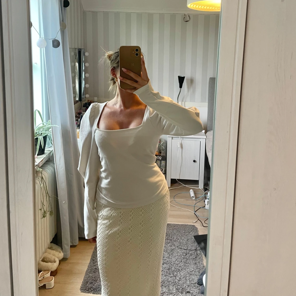 Vit långärmad topp med puffärm H&M - 1