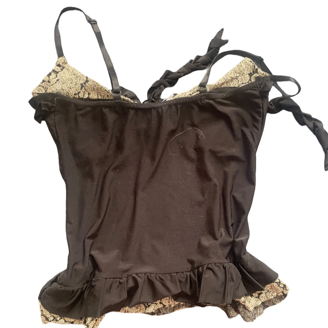 Svart korsett-topp med spets och snörning - 1