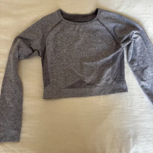 Grå croppad träningströja Relode - Snygg gråmelerad croppad långärmad träningströja från Relode. Tröjan har mesh-detaljer i sidorna för extra ventilation och tumhål i ärmsluten. Perfekt för gymmet eller löprundan, med tight passform och stretchigt material.
