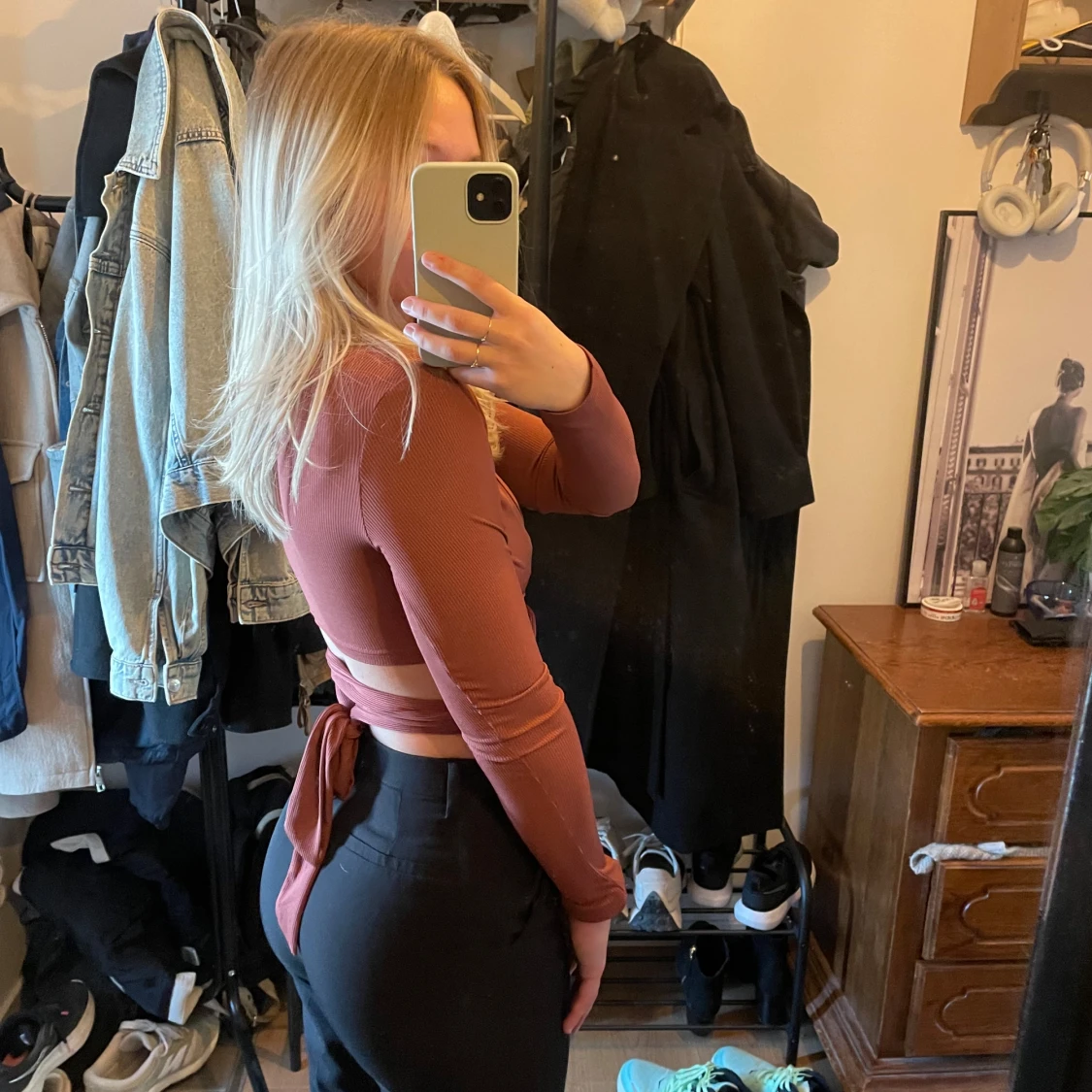 Rostbrun croppad omlottopp  - 1