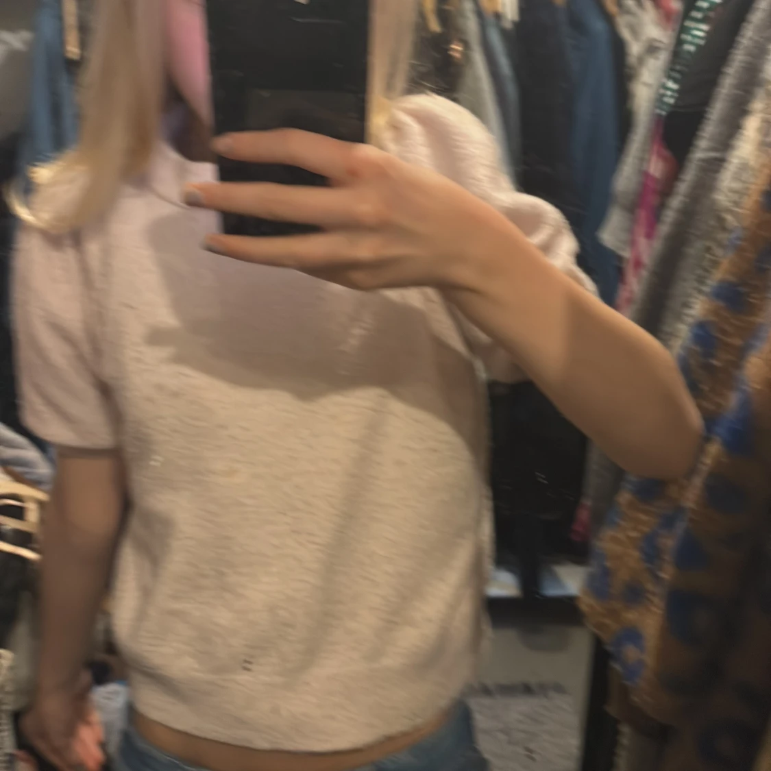 Ljusrosa stickad tröja med puffärm - 2