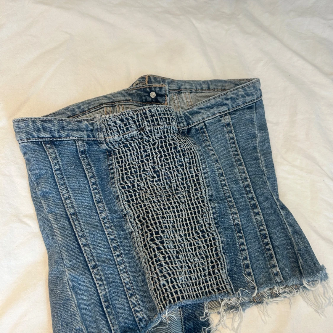 Blå jeanskorsett med knappar - 1