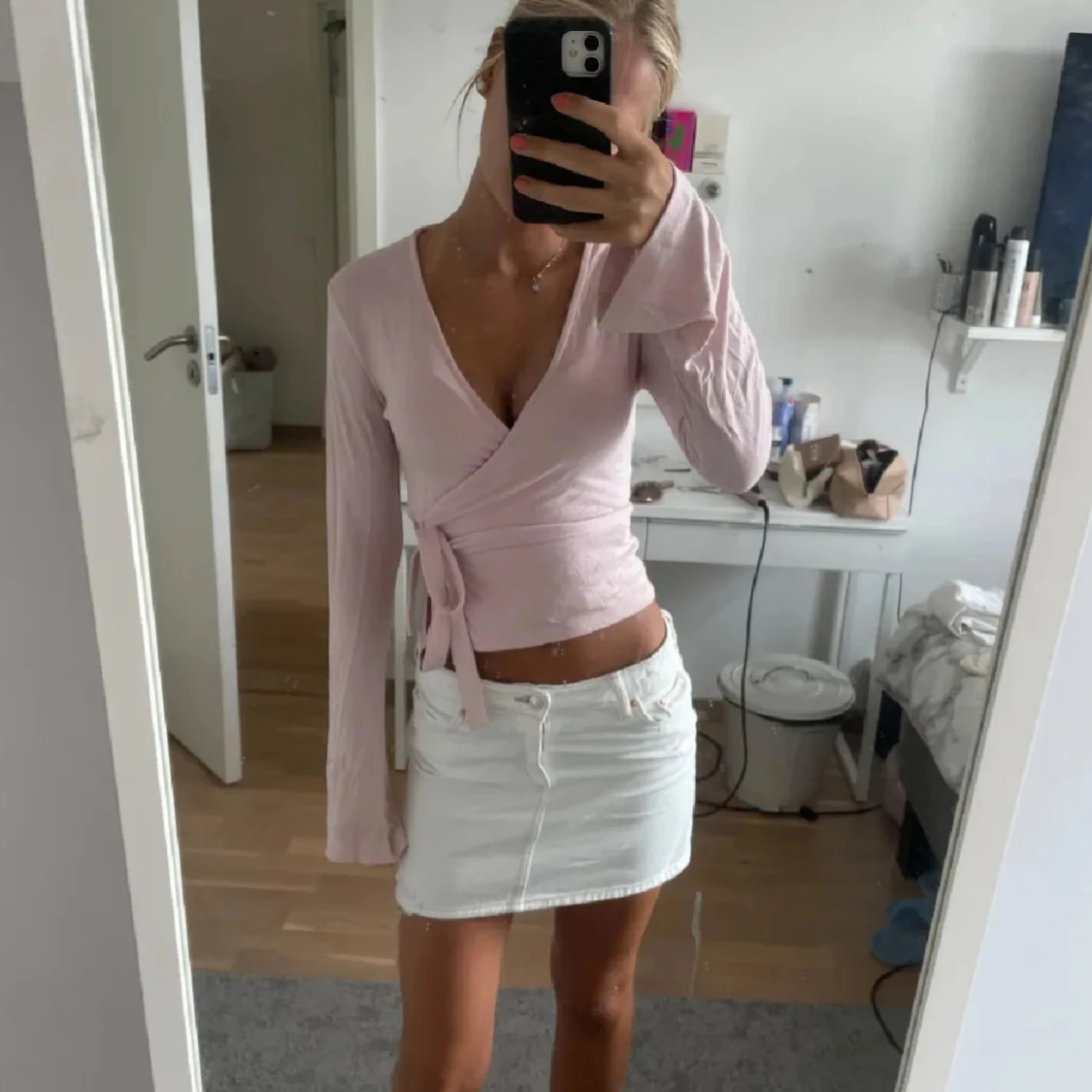 Ljusrosa omlottopp med knyt - 2