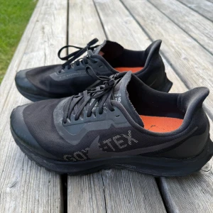 Nike Pegasus Trail GORE-TEX sneakers - Svarta Nike Pegasus Trail sneakers med GORE-TEX, perfekta för löpning och äventyr. Skorna har snörning, mesh- och syntetmaterial, samt orange innersula med trail-tryck. Snygg, sportig look med diskreta detaljer och robust sula för extra grepp.