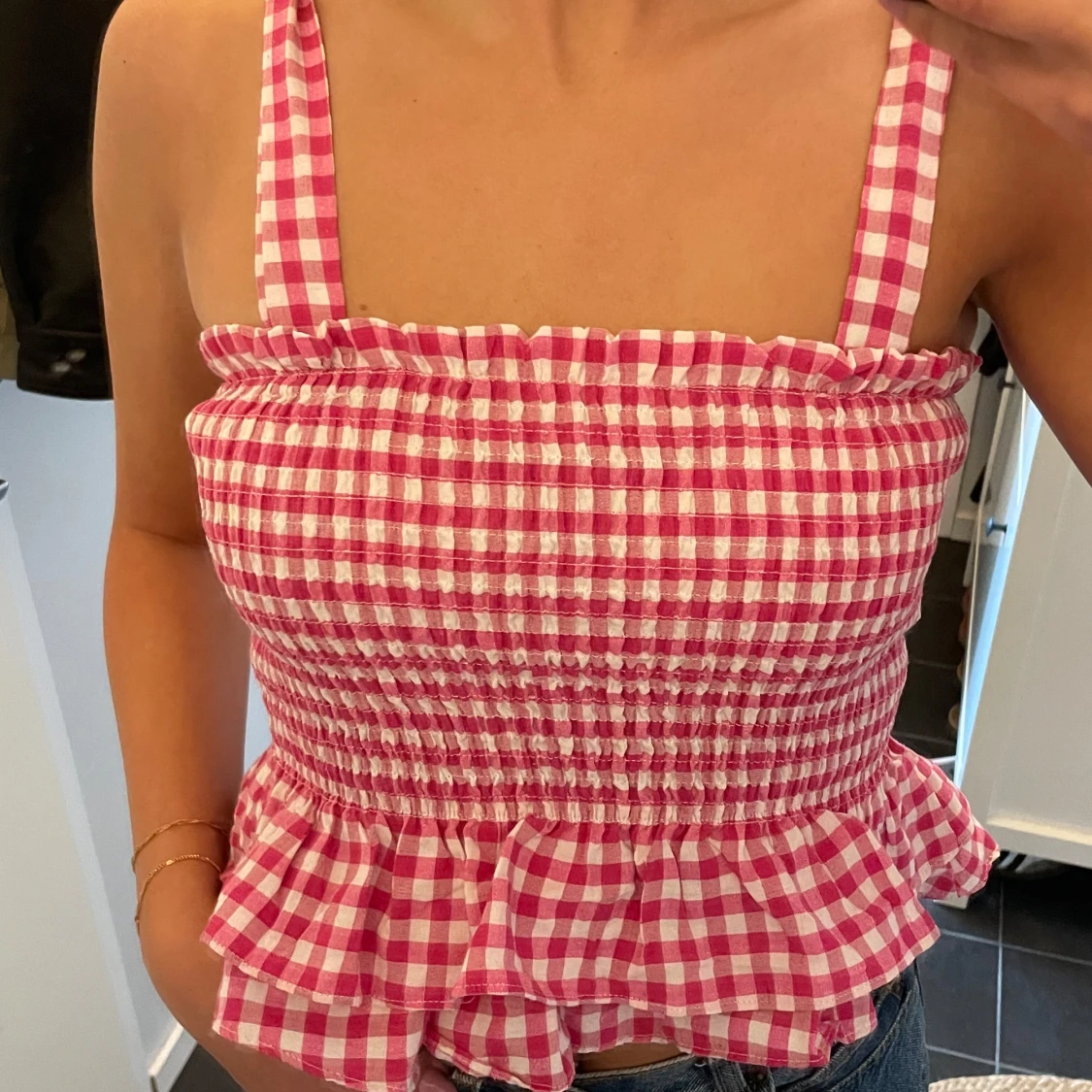 Somrig rosa-rutig topp🌷 - 1