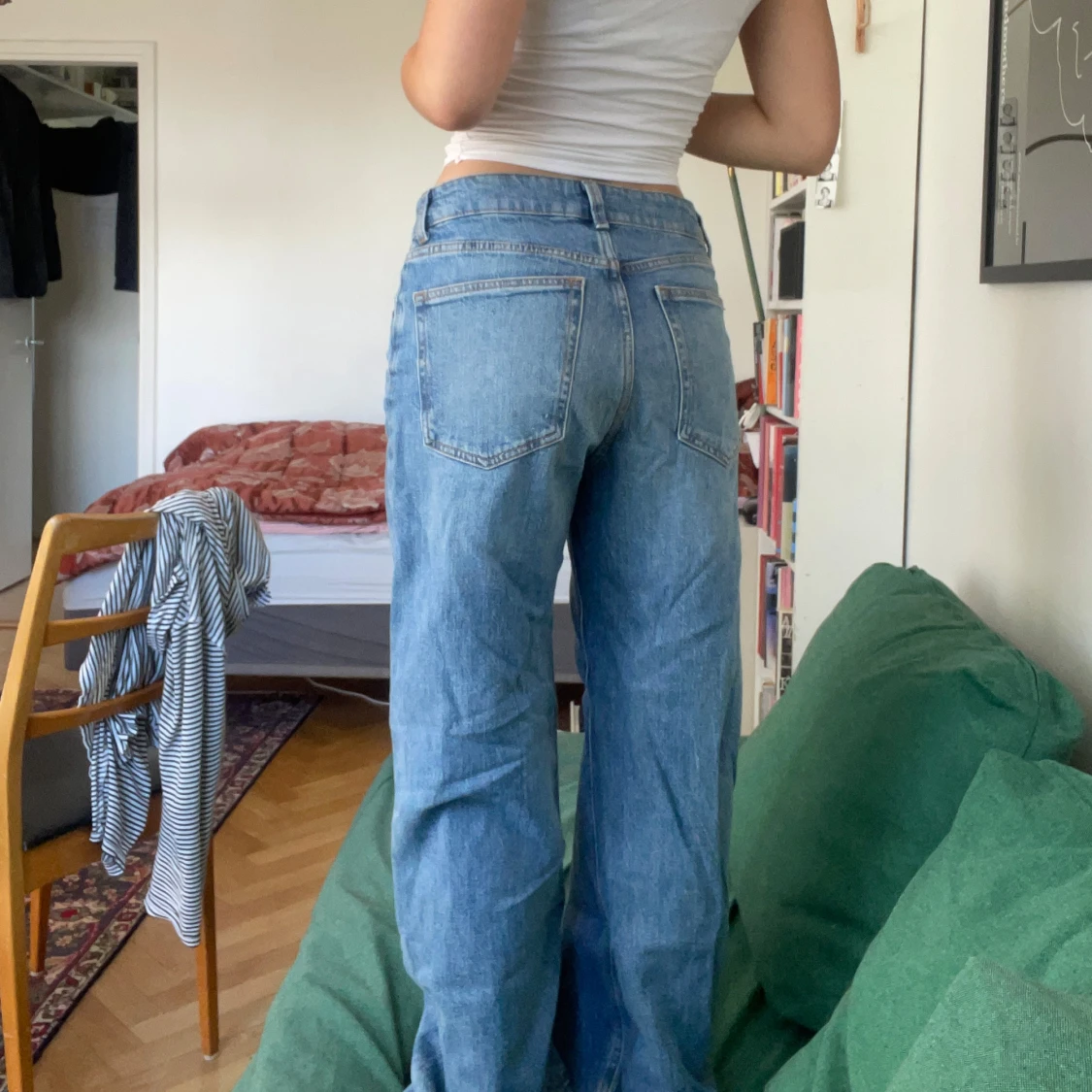 Blåa wide jeans med låg midja - 2