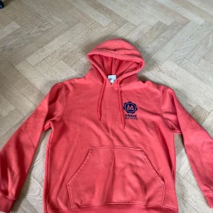 Orange hoodie Mount Rainier H&M - Snygg orangefärgad hoodie från H&M med Mount Rainier-tryck i svart på bröstet. Klassisk känguruficka, snörning i huvan och mjukt material. Perfekt för chill dagar eller när du vill ha en poppig färg i din outfit.