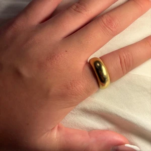 Guldig ring från Edblad - Säljer en chunky och stilren ring i guldpläterad metall. Ringen har en rundad, bred design som ger en cool statement-look. Perfekt för dig som gillar trendiga accessoarer med lite extra attityd.